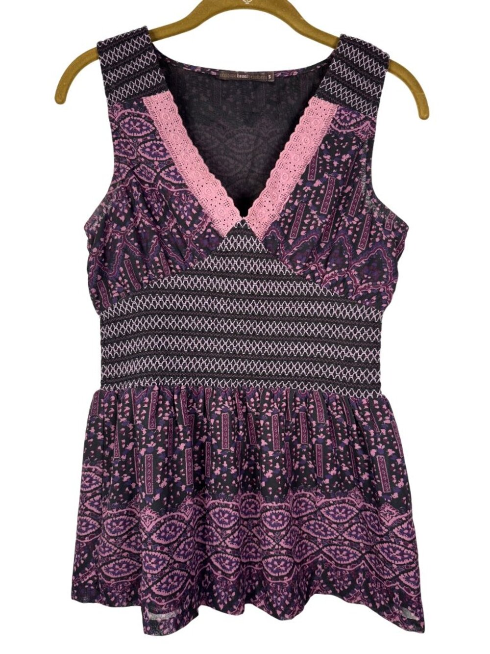Hazel Small Sleeveless Peplum Top V-Neck Pink Lace Trim Coquette Soft Girl